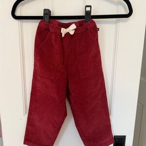 Petit Bateau Red Corduroy Pull-On Pants with Cream Bow
